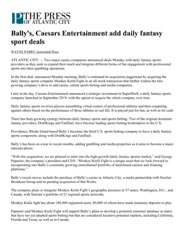 Bally's, Caesars Entertainment Add Daily Fantasy Sport Deals