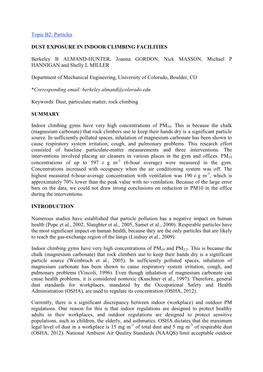 Topic B2: Particles DUST EXPOSURE in INDOOR CLIMBING FACILITIES