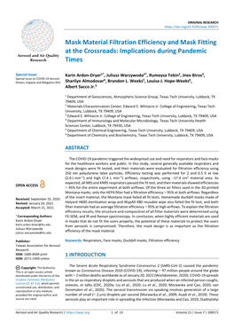 Mask Material Filtration Efficiency and Mask Fitting at the Crossroads