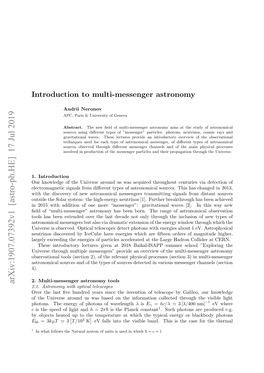 Introduction to Multi-Messenger Astronomy