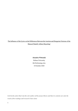 The Influence of the Lyrics on the Differences Between the Austrian and Hungarian Versions of the Musical 'Rudolf: Affaire Mayerling'