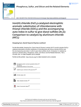 Iron(III) Chloride (Fecl3)-Catalyzed Electrophilic Aromatic Substitution Of