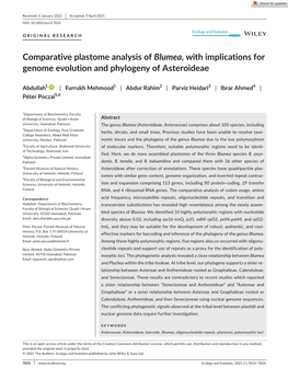 Comparative Plastome Analysis of Blumea, with Implications for Genome Evolution and Phylogeny of Asteroideae