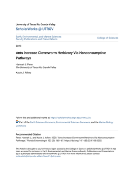 Ants Increase Cloverworm Herbivory Via Nonconsumptive Pathways