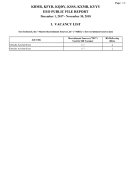 KBMR, KFYR, KQDY, KSSS, KXMR, KYYY EEO PUBLIC FILE REPORT December 1, 2017 - November 30, 2018