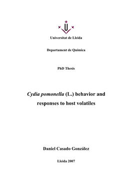 Cydia Pomonella (L.) Behavior and Responses to Host Volatiles