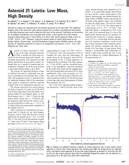 Asteroid 21 Lutetia: Low Mass, High Density