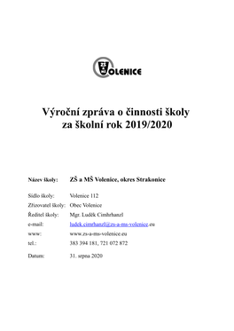 Výroční Zpráva O Činnosti Školy Za Školní Rok 2019/2020