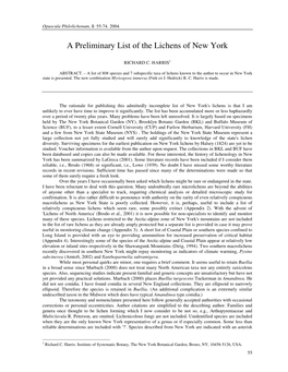 A Preliminary List of the Lichens of New York