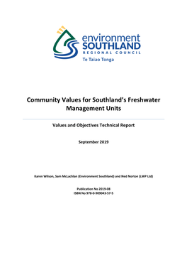 Community Values for Southland's Freshwater Management Units