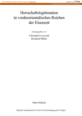 Herrschaftslegitimation in Vorderorientalischen Reichen Der Eisenzeit