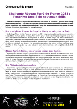 Challenge Réseau Ferré De France 2013 : L'escrime Face À De Nouveaux Défis Communiqué De Presse