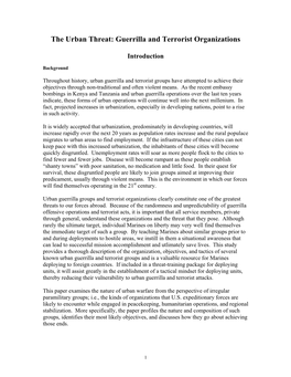 Urban Warfare from the Perspective of Irregular Paramilitary Groups; I.E., the Kinds of Organizations That U.S