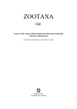 Zootaxa, Genera of the Asian Catfish Families Sisoridae and Erethistidae
