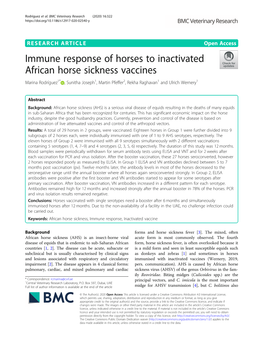 Immune Response of Horses to Inactivated African Horse Sickness Vaccines Marina Rodríguez1* , Sunitha Joseph1, Martin Pfeffer2, Rekha Raghavan1 and Ulrich Wernery1