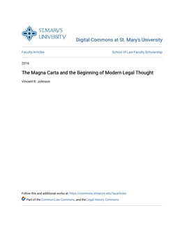 The Magna Carta and the Beginning of Modern Legal Thought