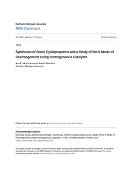 Syntheses of Some Cyclopropenes and a Study of the Ir Mode of Rearrangement Using Homogeneous Catalysts