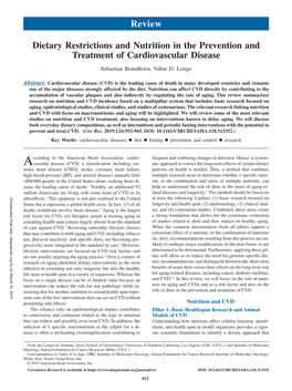 Dietary Restrictions and Nutrition in the Prevention and Treatment of Cardiovascular Disease