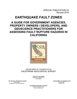 Special Publication 42: Earthquake Fault Zones