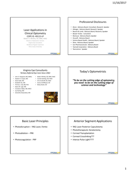 Today's Optometrists Basic Laser Principles Anterior Segment