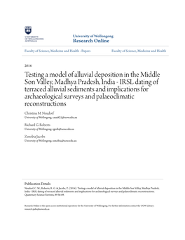 Testing a Model of Alluvial Deposition in the Middle Son Valley, Madhya Pradesh, India