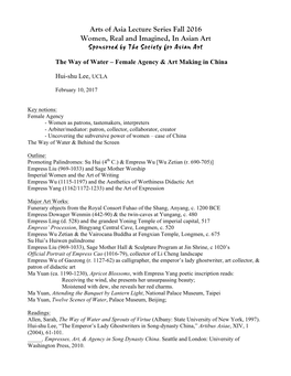 Arts of Asia Lecture Series Fall 2016 Women, Real and Imagined, in Asian Art Sponsored by the Society for Asian Art