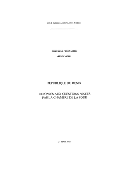 Republique Du Benin Reponses Aux Questions Posees Par La Chambre