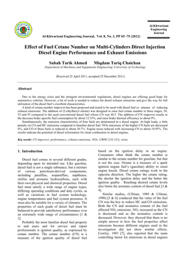 Effect of Fuel Cetane Number on Multi-Cylinders Direct Injection Diesel Engine Performance and Exhaust Emissions