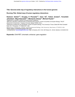 1 Title: Genome-Wide Map of Regulatory Interactions in the Human