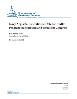 Navy Aegis Ballistic Missile Defense (BMD) Program: Background and Issues for Congress