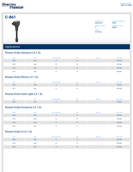 Applications Nissan Kicks Advance L4 1.6L Nissan Kicks Bitono L4