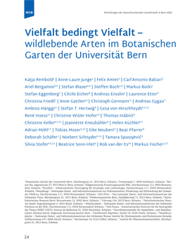 Vielfalt Bedingt Vielfalt – Wildlebende Arten Im Botanischen Garten Der Universität Bern