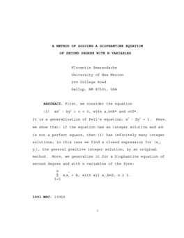 A Method of Solving a Diophantine Equation of Second Degree with N Variables