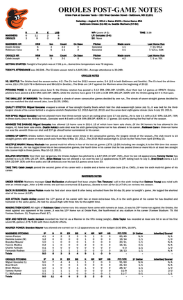 ORIOLES POST-GAME NOTES Oriole Park at Camden Yards  333 West Camden Street  Baltimore, MD 21201