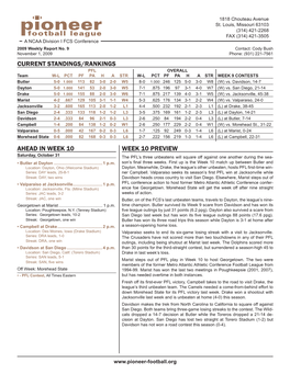 Current Standings/Rankings Week 10 Preview Ahead In