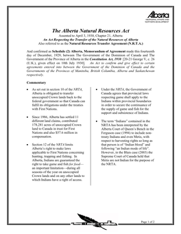 Natural Resources Transfer Agreement (N.R.T.A.)