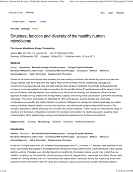 Structure, Function and Diversity of the Healthy Human Microbiome : Natu