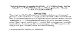 10/17/76 HR3605 Reduce Beer Tax for Small Brewers” of the White House Records Office: Legislation Case Files at the Gerald R