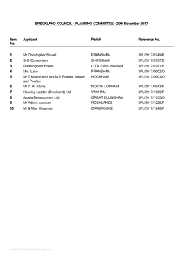 PLANNING COMMITTEE - 20Th November 2017