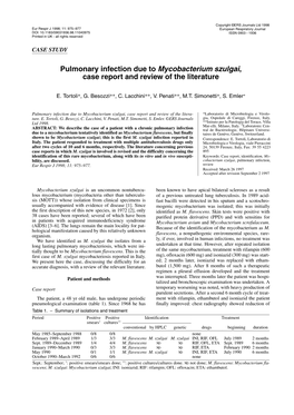 Pulmonary Infection Due to Mycobacterium Szulgai, Case Report and Review of the Literature