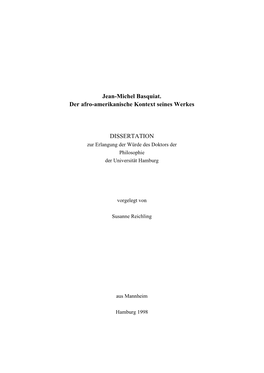 Jean-Michel Basquiat. Der Afro-Amerikanische Kontext Seines Werkes