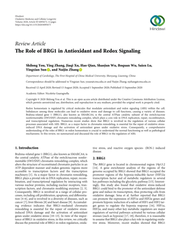 Review Article the Role of BRG1 in Antioxidant and Redox Signaling