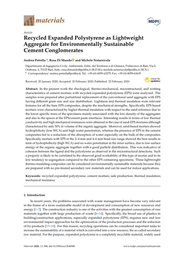 Recycled Expanded Polystyrene As Lightweight Aggregate for Environmentally Sustainable Cement Conglomerates