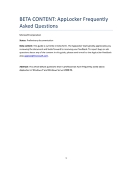 BETA CONTENT: Applocker Frequently Asked Questions