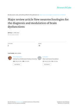 Major Review Article New Neurotechnologies for the Diagnosis and Modulation of Brain Dysfunctions