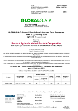 Certificato Global G.A.P