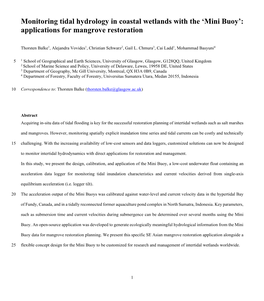 Monitoring Tidal Hydrology in Coastal Wetlands with the ‘Mini Buoy’: Applications for Mangrove Restoration