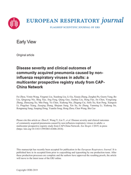 Disease Severity and Clinical Outcomes of Community Acquired Pneumonia Caused by Non-Influenza Respiratory Viruses in Adults