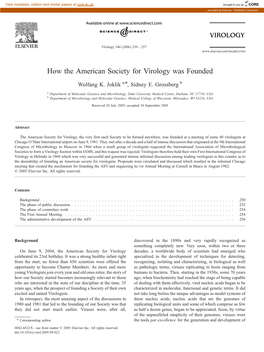 How the American Society for Virology Was Founded