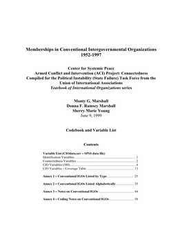 Memberships in Conventional Intergovernmental Organizations 1952-1997